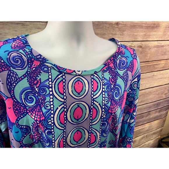 Lilly Pulitzer | Women's 3/4 Sleeve Colorful Linden Dress Sea Jewels Size Large - Picture 6 of 11